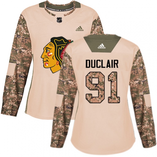 Women's Adidas Chicago Blackhawks 91 Anthony Duclair Authentic Camo Veterans Day Practice NHL Jersey