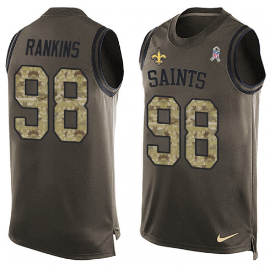 Men's Nike New Orleans Saints 98 Sheldon Rankins Limited Green Salute to Service Tank Top NFL Jersey