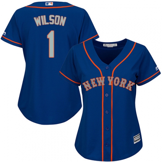 Women's Majestic New York Mets 1 Mookie Wilson Authentic Royal Blue Alternate Road Cool Base MLB Jersey