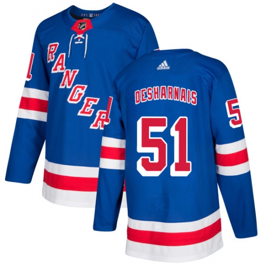Men's Adidas New York Rangers 51 David Desharnais Premier Royal Blue Home NHL Jersey