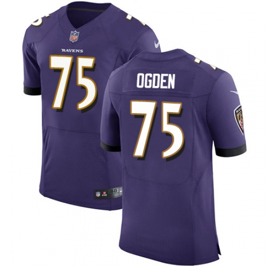 Men's Nike Baltimore Ravens 75 Jonathan Ogden Elite Purple Team Color NFL Jersey