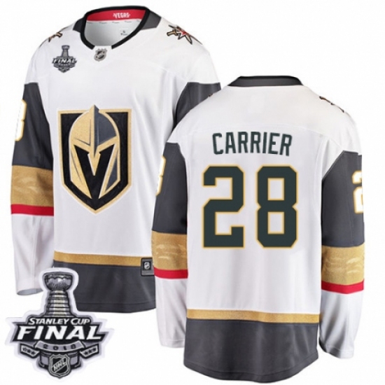 Youth Vegas Golden Knights 28 William Carrier Authentic White Away Fanatics Branded Breakaway 2018 Stanley Cup Final NHL Jersey