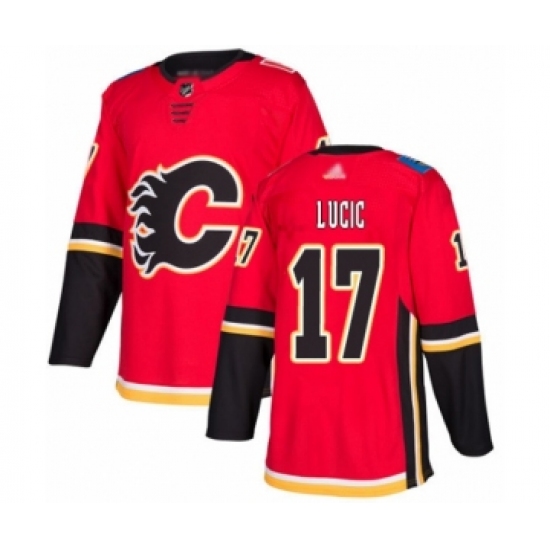Youth Calgary Flames 17 Milan Lucic Authentic Red Home Hockey Jersey