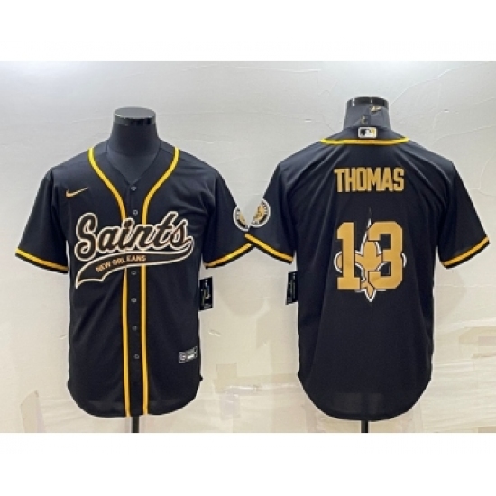 Men's New Orleans Saints 13 Michael Thomas Black Team Big Logo With Patch Cool Base Stitched Baseball Jersey
