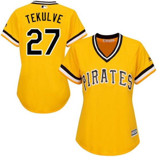 Women's Majestic Pittsburgh Pirates 27 Kent Tekulve Authentic Gold Alternate Cool Base MLB Jersey