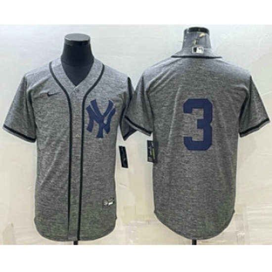 Men's New York Yankees 3 Babe Ruth No Name Grey Gridiron Cool Base Stitched Jersey