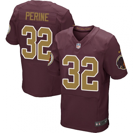 Men's Nike Washington Redskins 32 Samaje Perine Elite Burgundy Red/Gold Number Alternate 80TH Anniversary NFL Jersey