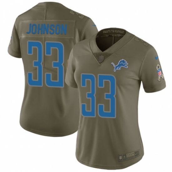 Women's Nike Detroit Lions 33 Kerryon Johnson Limited Olive 2017 Salute to Service NFL Jersey