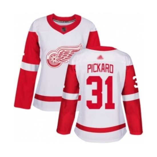 Women's Detroit Red Wings 31 Calvin Pickard Authentic White Away Hockey Jersey