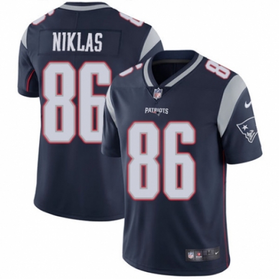 Men's Nike New England Patriots 86 Troy Niklas Navy Blue Team Color Vapor Untouchable Limited Player NFL Jersey