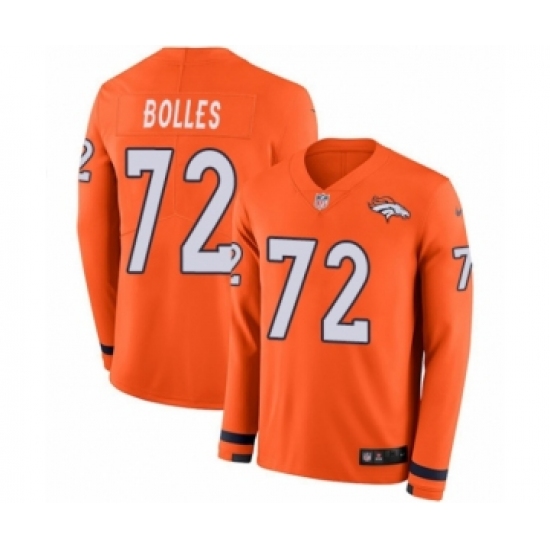 Men's Nike Denver Broncos 72 Garett Bolles Limited Orange Therma Long Sleeve NFL Jersey