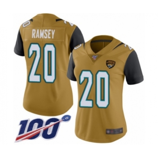 Women's Nike Jacksonville Jaguars 20 Jalen Ramsey Limited Gold Rush Vapor Untouchable 100th Season NFL Jersey
