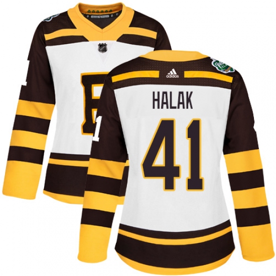 Women's Adidas Boston Bruins 41 Jaroslav Halak Authentic White 2019 Winter Classic NHL Jersey