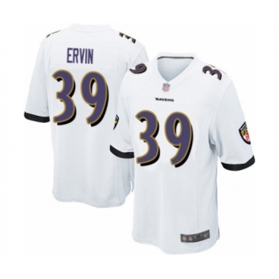 Men's Baltimore Ravens 39 Tyler Ervin Game White Football Jersey