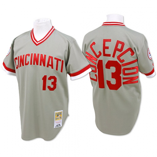 Men's Mitchell and Ness Cincinnati Reds 13 Dave Concepcion Authentic Grey Throwback MLB Jersey