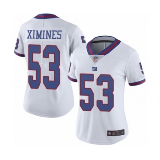 Women's New York Giants 53 Oshane Ximines Limited White Rush Vapor Untouchable Football Jersey