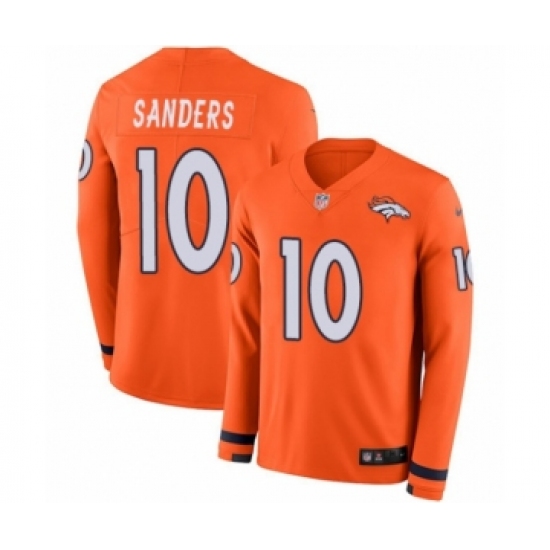 Youth Nike Denver Broncos 10 Emmanuel Sanders Limited Orange Therma Long Sleeve NFL Jersey