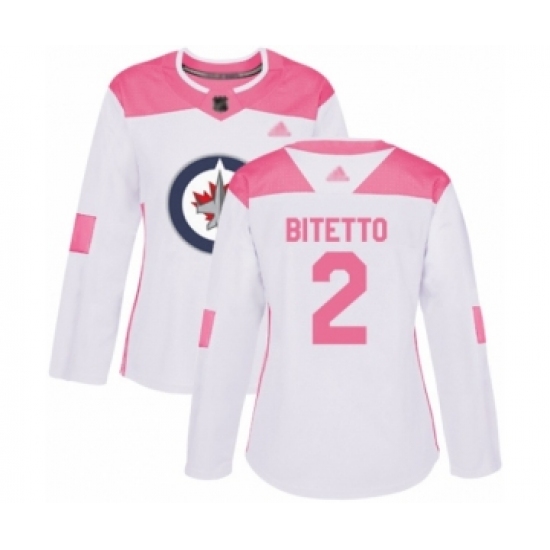 Women's Winnipeg Jets 2 Anthony Bitetto Authentic White Pink Fashion Hockey Jersey