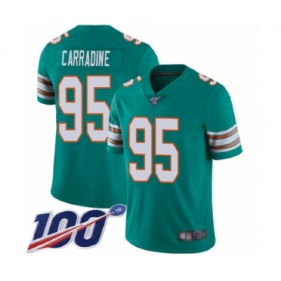 Men's Miami Dolphins 95 Tank Carradine Aqua Green Alternate Vapor Untouchable Limited Player 100th Season Football Jersey
