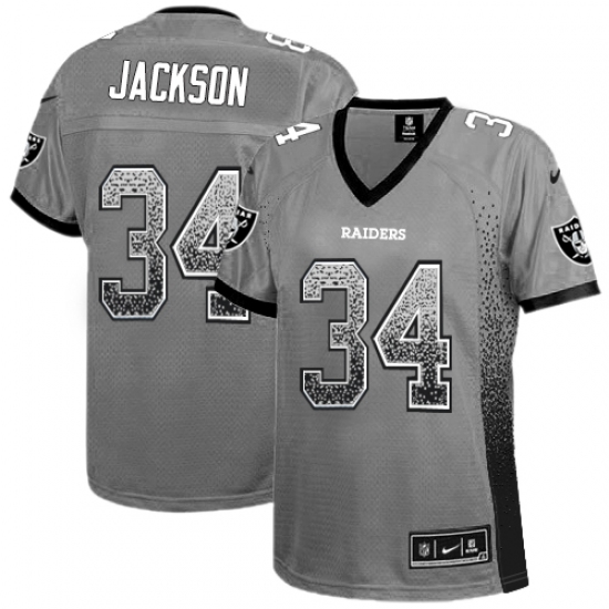 Women's Nike Oakland Raiders 34 Bo Jackson Elite Grey Drift Fashion NFL Jersey