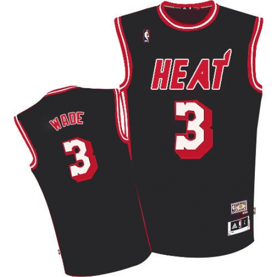 Men's Adidas Miami Heat 3 Dwyane Wade Authentic Black Hardwood Classics Nights NBA Jersey
