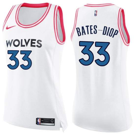 Women's Nike Minnesota Timberwolves 33 Keita Bates-Diop Swingman White Pink Fashion NBA Jersey