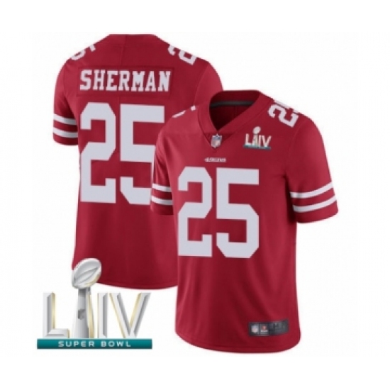 Youth San Francisco 49ers 25 Richard Sherman Red Team Color Vapor Untouchable Limited Player Super Bowl LIV Bound Football Jersey