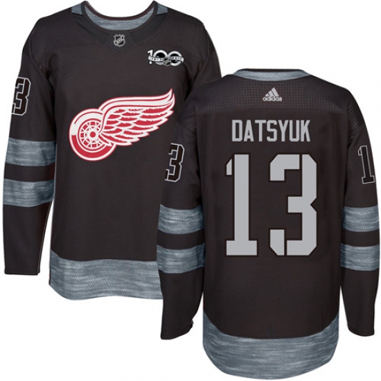 Men's Adidas Detroit Red Wings 13 Pavel Datsyuk Authentic Black 1917-2017 100th Anniversary NHL Jersey