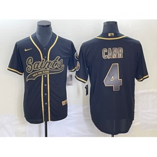 Men's New Orleans Saints 4 Derek Carr Black Gold Cool Base Stitched Baseball Jersey