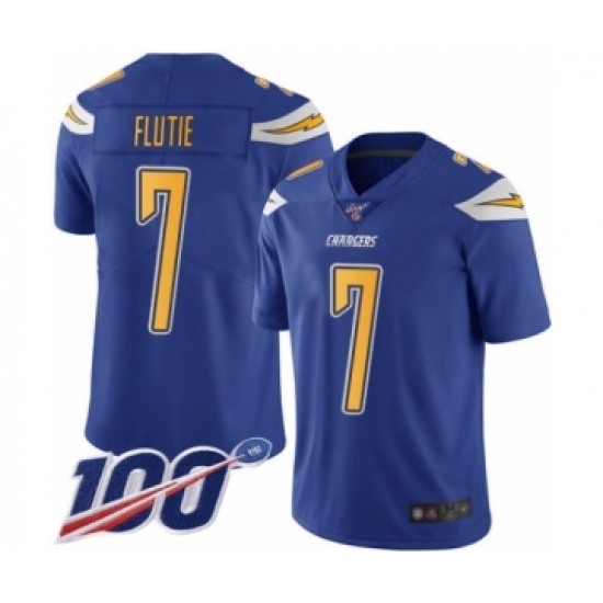 Men's Los Angeles Chargers 7 Doug Flutie Limited Electric Blue Rush Vapor Untouchable 100th Season Football Jersey