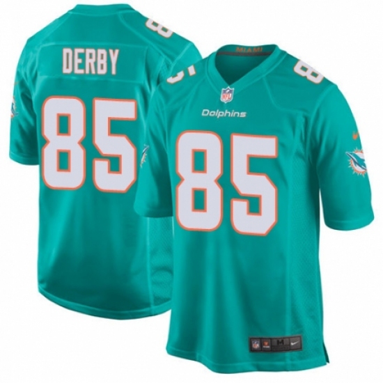 Men's Nike Miami Dolphins 85 A.J. Derby Game Aqua Green Team Color NFL Jersey