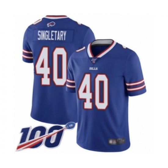 Men's Buffalo Bills 40 Devin Singletary Royal Blue Team Color Vapor Untouchable Limited Player 100th Season Football Jersey