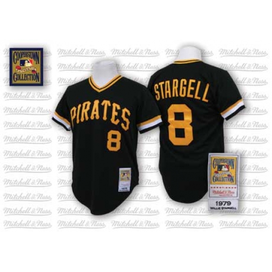 Men's Mitchell and Ness Pittsburgh Pirates 8 Willie Stargell Replica Black Throwback MLB Jersey