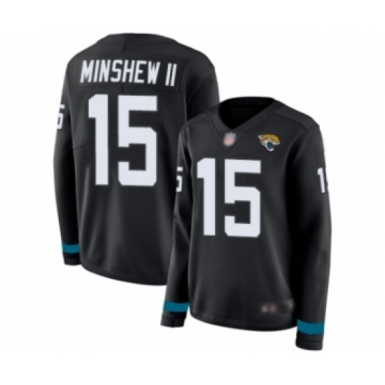 Women's Jacksonville Jaguars 15 Gardner Minshew II Limited Black Therma Long Sleeve Football Jersey