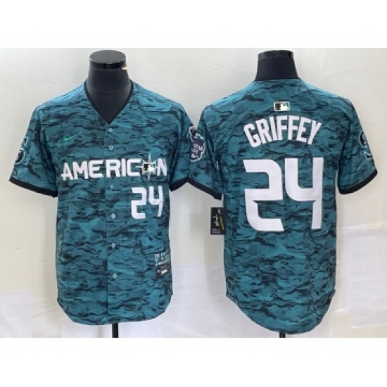 Men's Nike Seattle Mariners 24 Ken Griffey Number Teal 2023 All Star Cool Base Stitched Jersey2