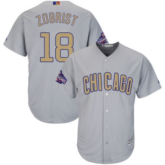Women's Majestic Chicago Cubs 18 Ben Zobrist Authentic Gray 2017 Gold Champion MLB Jersey