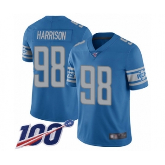 Men's Detroit Lions 98 Damon Harrison Blue Team Color Vapor Untouchable Limited Player 100th Season Football Jersey