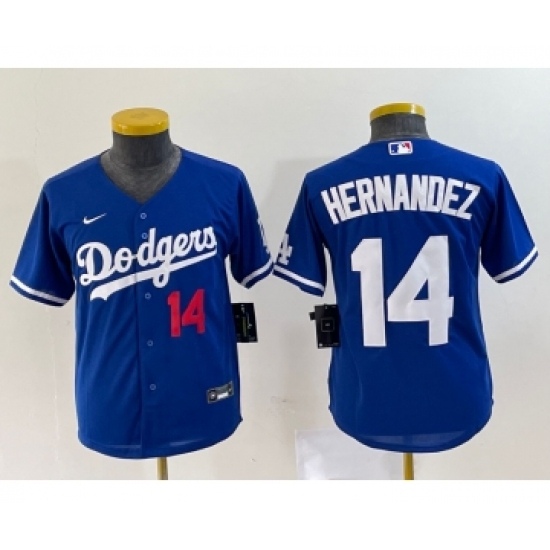 Youth Nike Los Angeles Dodgers 14 Enrique Hernandez Number Blue Stitched Cool Base Jersey
