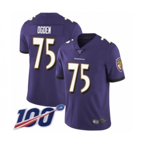 Men's Baltimore Ravens 75 Jonathan Ogden Purple Team Color Vapor Untouchable Limited Player 100th Season Football Jersey