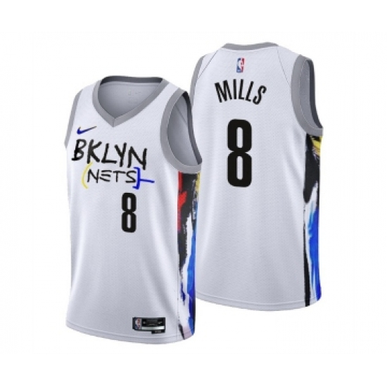 Men's Brooklyn Nets 8 Patty Mills 2022-23 White City Edition Stitched Basketball Jersey