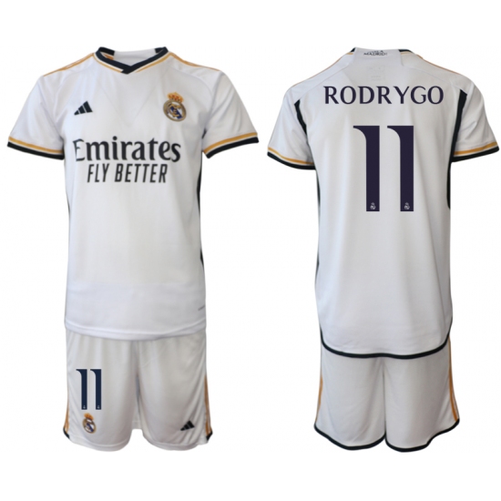 Men's Real Madrid 11 Rodrygo 2023-24 White Home Soccer Jersey