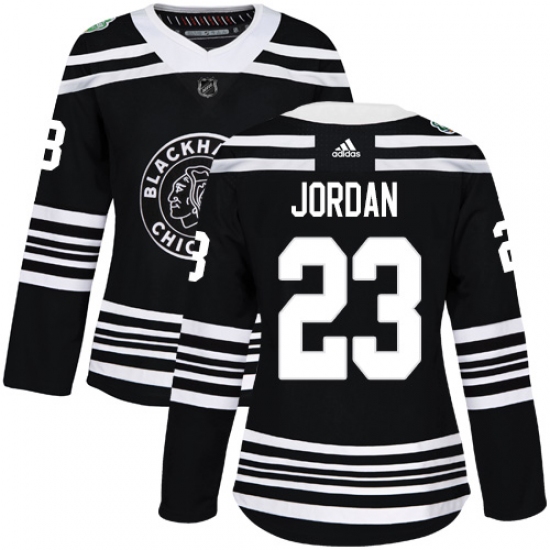 Women's Adidas Chicago Blackhawks 23 Michael Jordan Authentic Black 2019 Winter Classic NHL Jersey