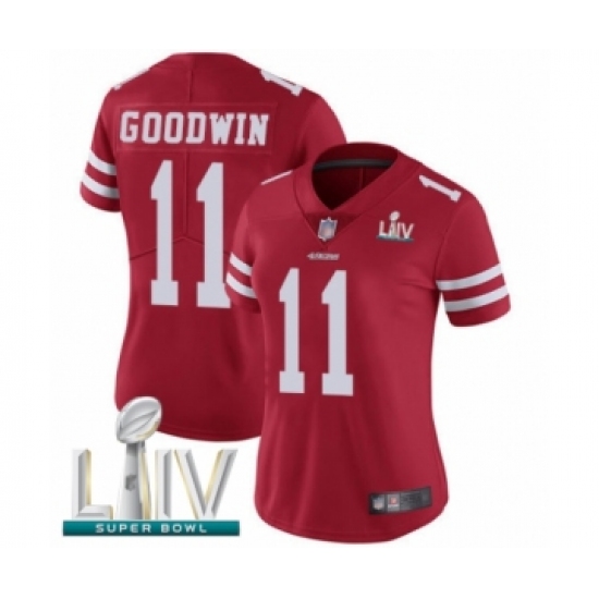 Women's San Francisco 49ers 11 Marquise Goodwin Red Team Color Vapor Untouchable Limited Player Super Bowl LIV Bound Football Jersey