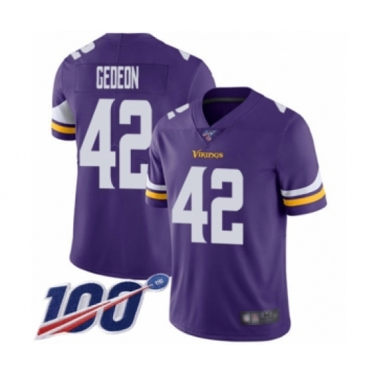 Men's Minnesota Vikings 42 Ben Gedeon Purple Team Color Vapor Untouchable Limited Player 100th Season Football Jersey