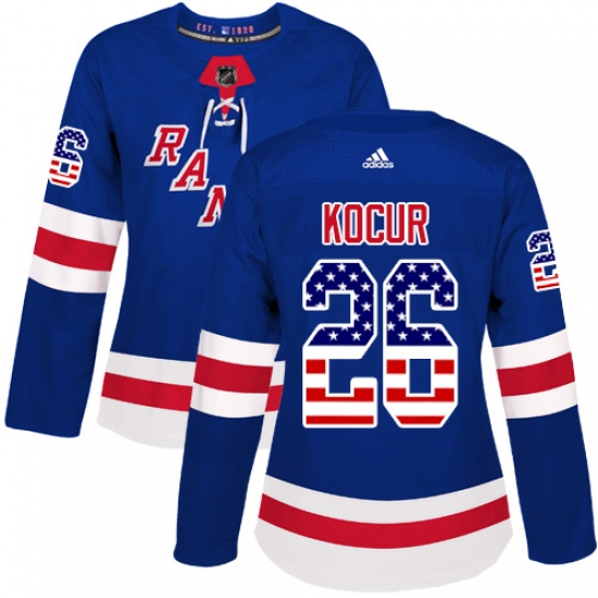 Women's Adidas New York Rangers 26 Joe Kocur Authentic Royal Blue USA Flag Fashion NHL Jersey