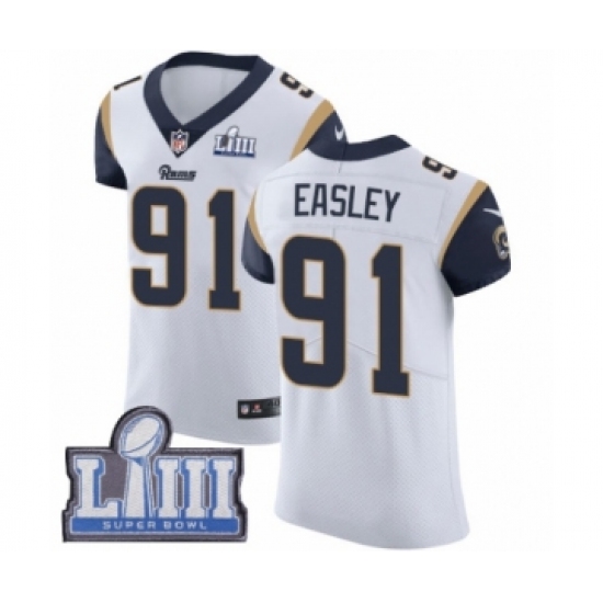 Men's Nike Los Angeles Rams 91 Dominique Easley White Vapor Untouchable Elite Player Super Bowl LIII Bound NFL Jersey