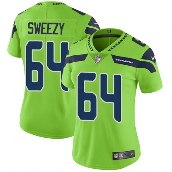 Women Nike Seattle Seahawks 64 J.R. Sweezy Limited Green Rush Vapor Untouchable NFL Jersey