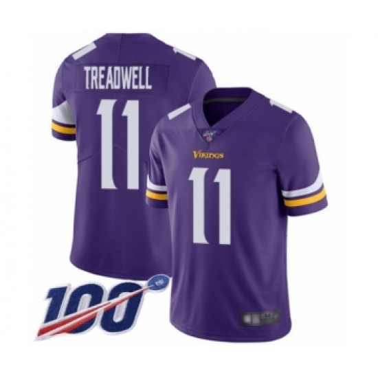 Men's Minnesota Vikings 11 Laquon Treadwell Purple Team Color Vapor Untouchable Limited Player 100th Season Football Jersey