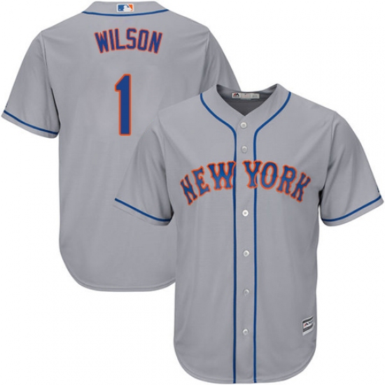 Men's Majestic New York Mets 1 Mookie Wilson Replica Grey Road Cool Base MLB Jersey