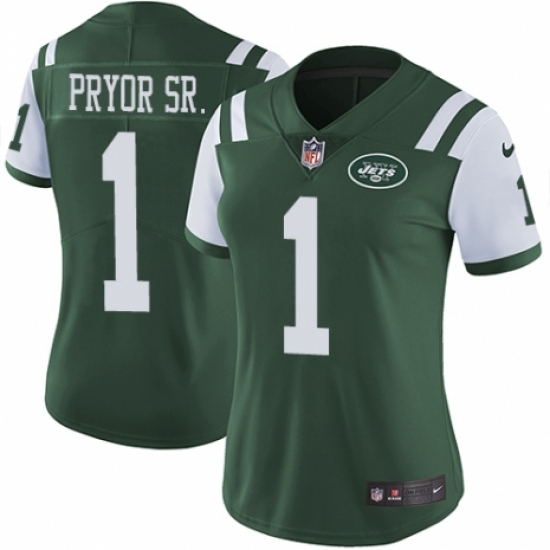 Women's Nike New York Jets 1 Terrelle Pryor Sr. Green Team Color Vapor Untouchable Elite Player NFL Jersey